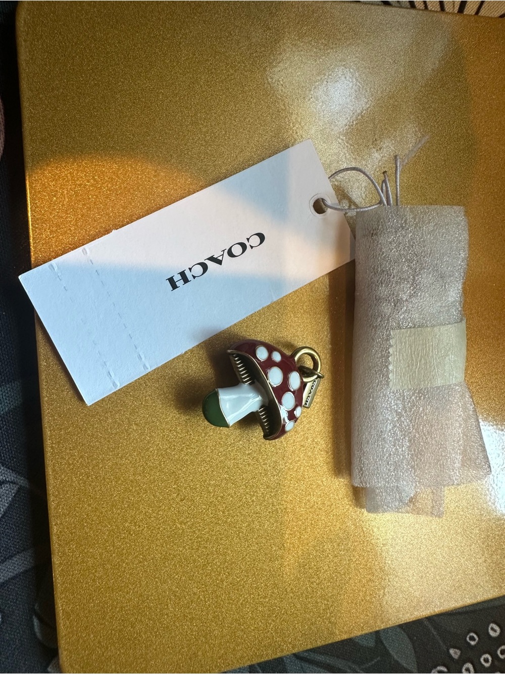 COACH Red & White Mushroom Charm with Green Stem